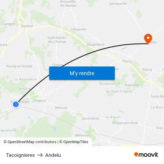 Tacoignieres to Andelu map