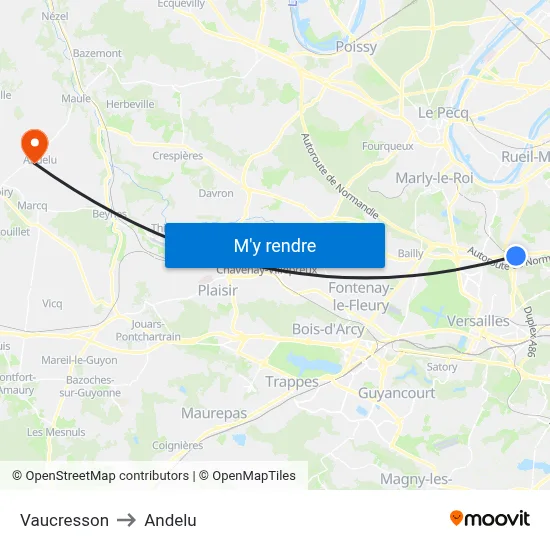 Vaucresson to Andelu map