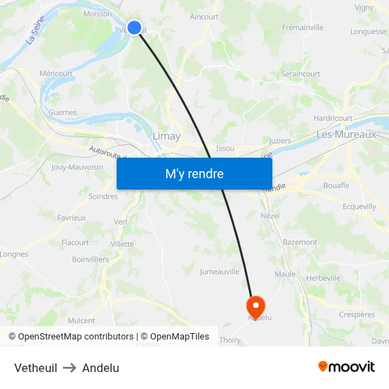 Vetheuil to Andelu map