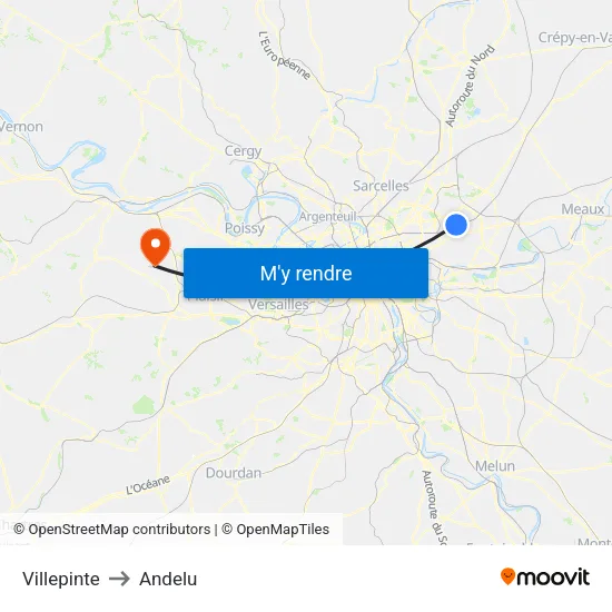 Villepinte to Andelu map