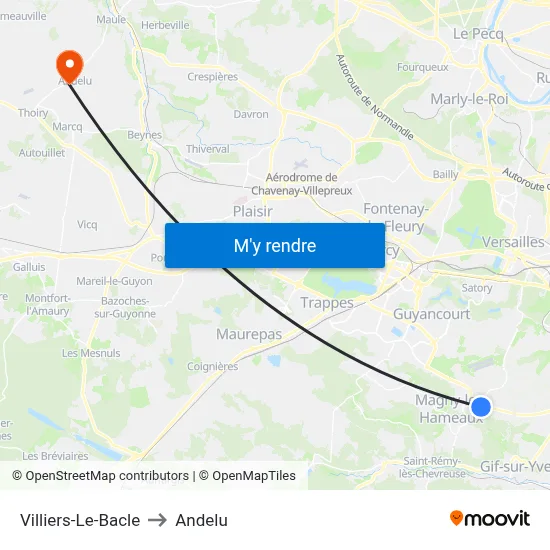 Villiers-Le-Bacle to Andelu map