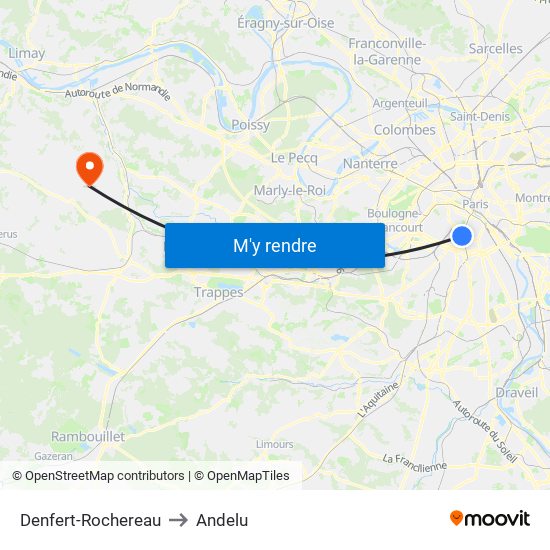 Denfert-Rochereau to Andelu map