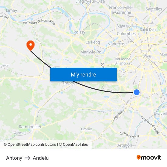 Antony to Andelu map