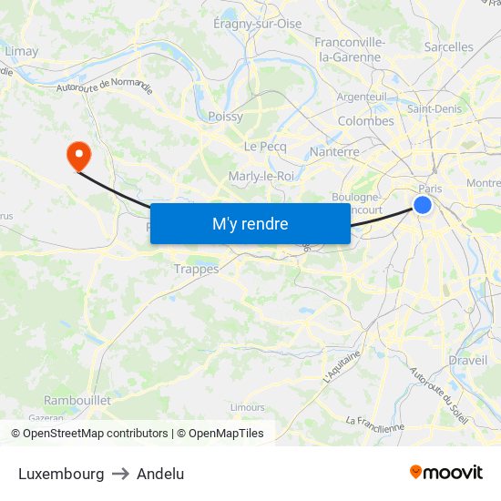 Luxembourg to Andelu map