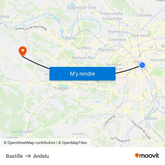 Bastille to Andelu map