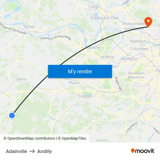 Adainville to Andilly map