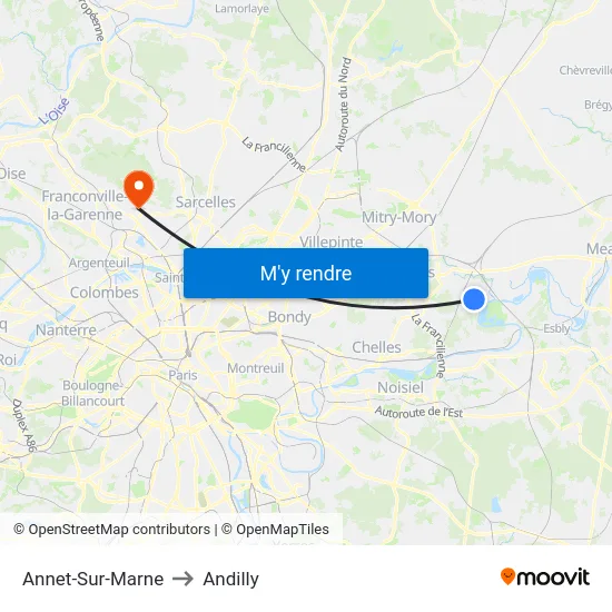 Annet-Sur-Marne to Andilly map