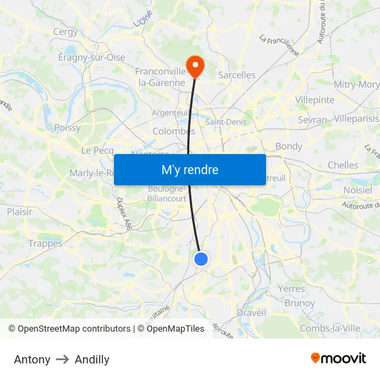 Antony to Andilly map