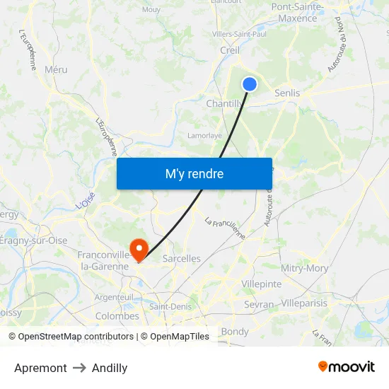 Apremont to Andilly map