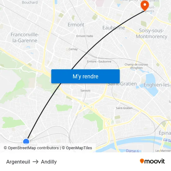 Argenteuil to Andilly map