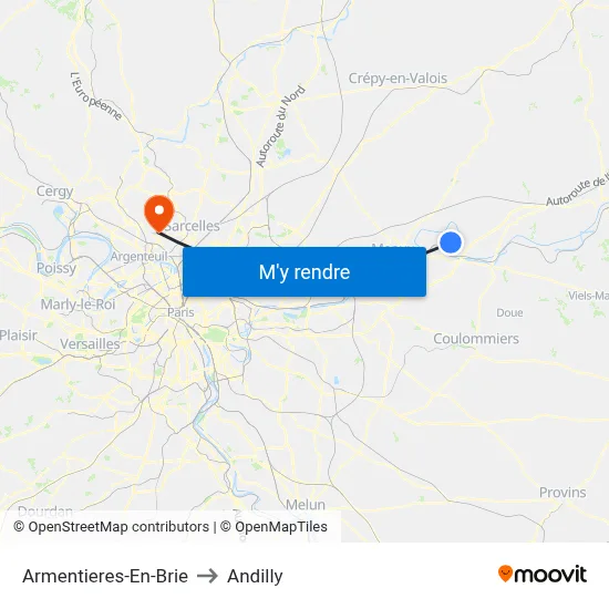 Armentieres-En-Brie to Andilly map