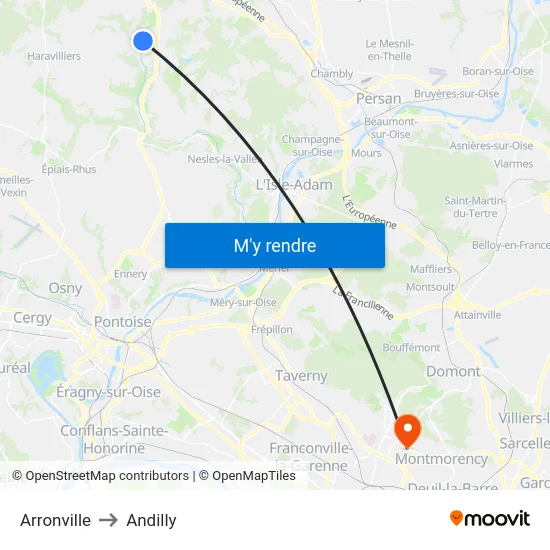 Arronville to Andilly map