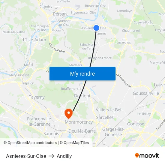 Asnieres-Sur-Oise to Andilly map