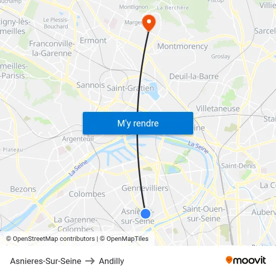 Asnieres-Sur-Seine to Andilly map
