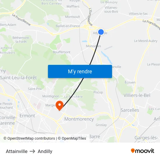 Attainville to Andilly map