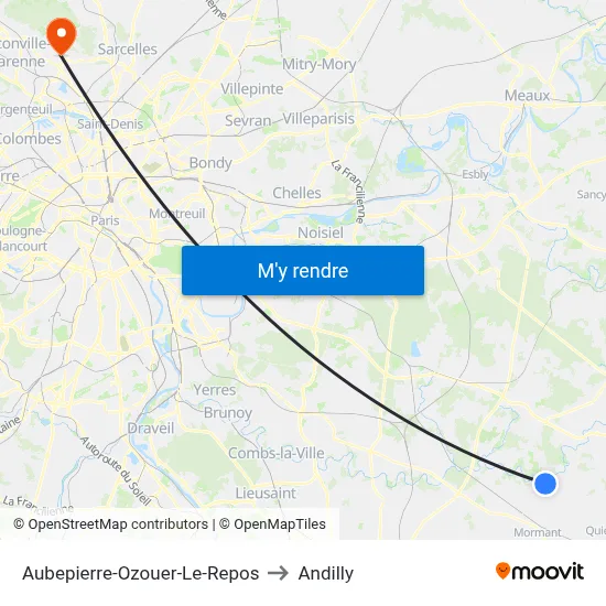Aubepierre-Ozouer-Le-Repos to Andilly map