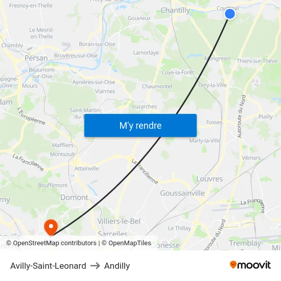 Avilly-Saint-Leonard to Andilly map