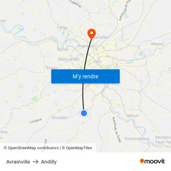 Avrainville to Andilly map