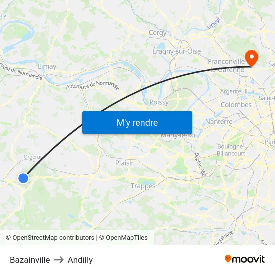 Bazainville to Andilly map