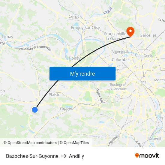 Bazoches-Sur-Guyonne to Andilly map