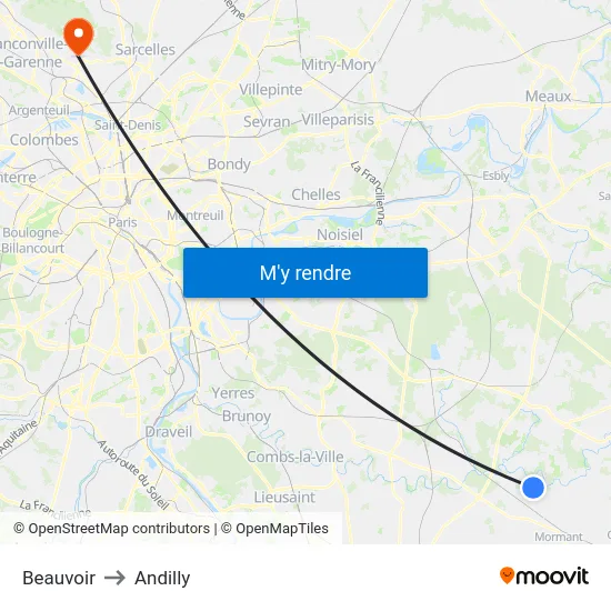 Beauvoir to Andilly map