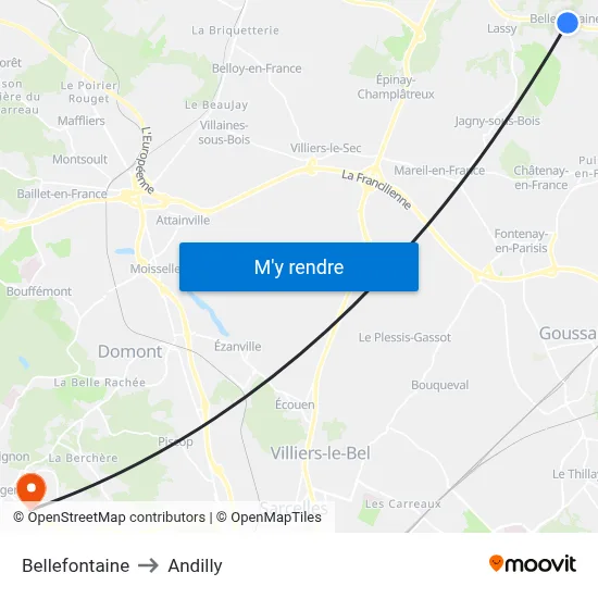 Bellefontaine to Andilly map