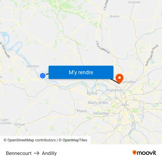 Bennecourt to Andilly map