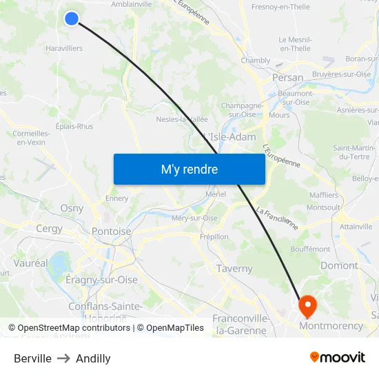 Berville to Andilly map