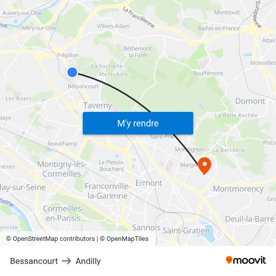 Bessancourt to Andilly map