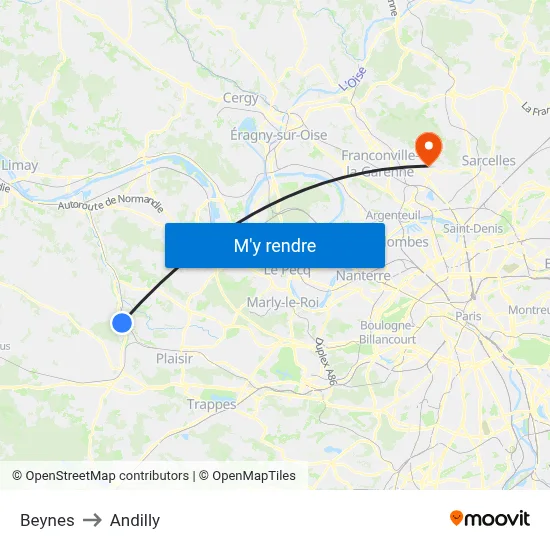 Beynes to Andilly map