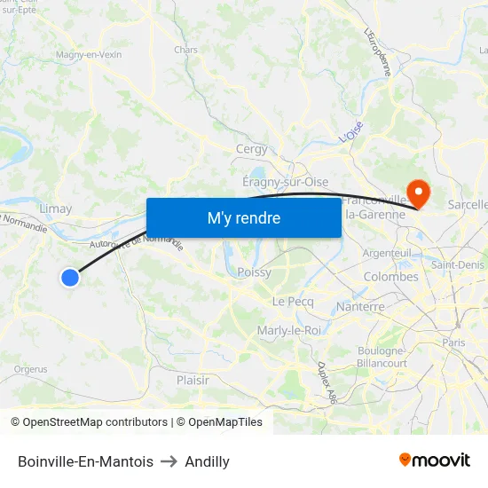Boinville-En-Mantois to Andilly map