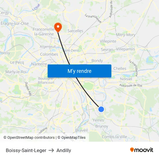Boissy-Saint-Leger to Andilly map