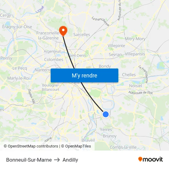 Bonneuil-Sur-Marne to Andilly map