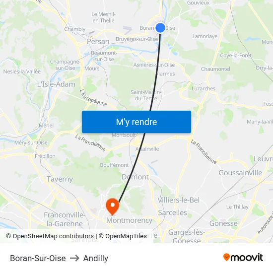 Boran-Sur-Oise to Andilly map