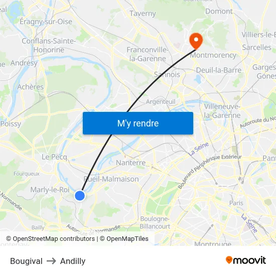 Bougival to Andilly map