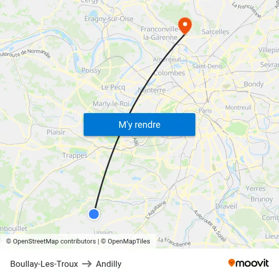 Boullay-Les-Troux to Andilly map