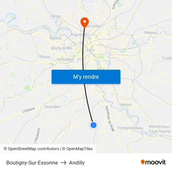 Boutigny-Sur-Essonne to Andilly map