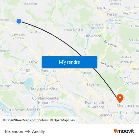 Breancon to Andilly map