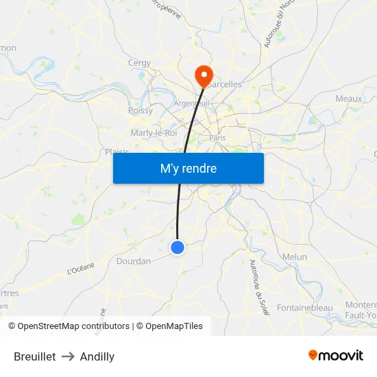 Breuillet to Andilly map