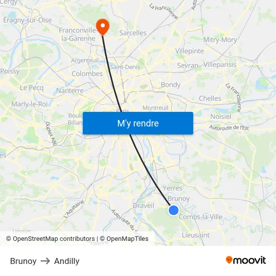 Brunoy to Andilly map