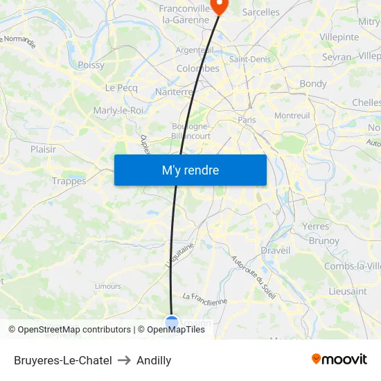 Bruyeres-Le-Chatel to Andilly map