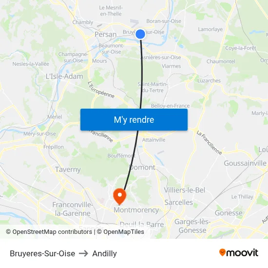 Bruyeres-Sur-Oise to Andilly map