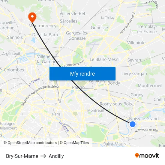 Bry-Sur-Marne to Andilly map