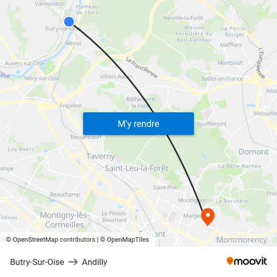 Butry-Sur-Oise to Andilly map