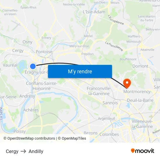 Cergy to Andilly map
