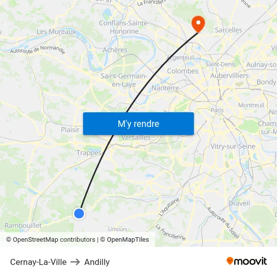 Cernay-La-Ville to Andilly map
