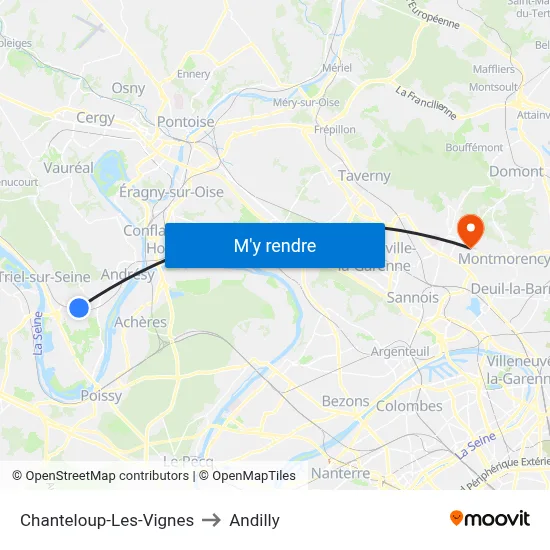 Chanteloup-Les-Vignes to Andilly map