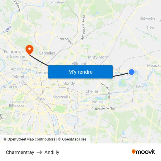 Charmentray to Andilly map
