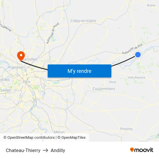 Chateau-Thierry to Andilly map