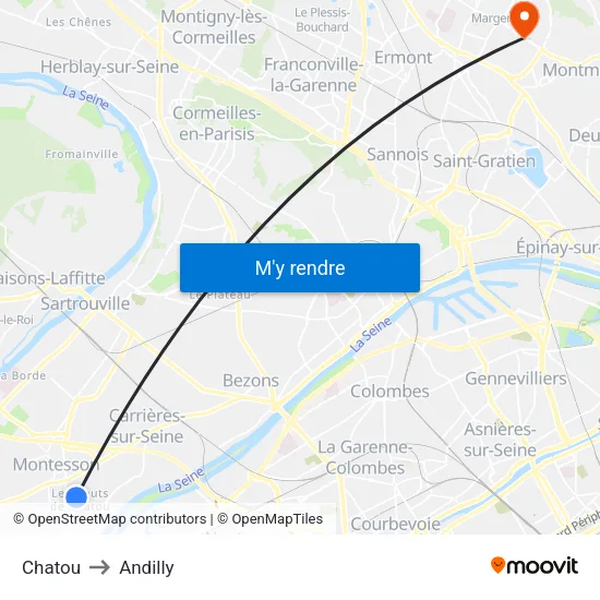 Chatou to Andilly map